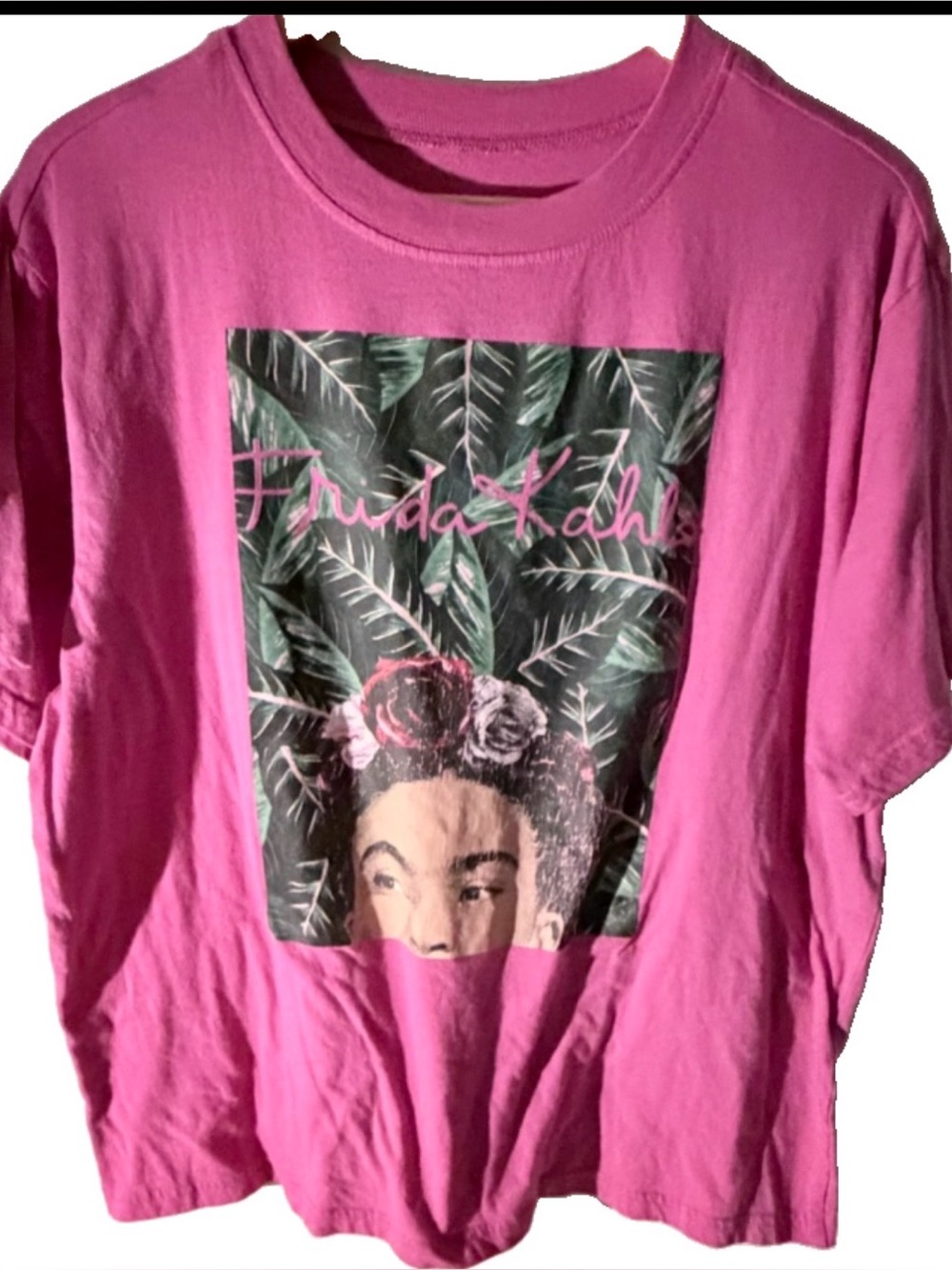 Frida Kahlo by Jerry Leigh California Pink Graphic‎ T-Shirt Tee Women size Large